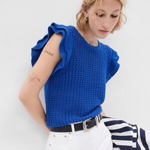 GAP Royal Blue Crochet Open Knit Sweater Sz Small